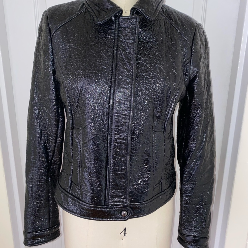 Patent leather trucker jacket